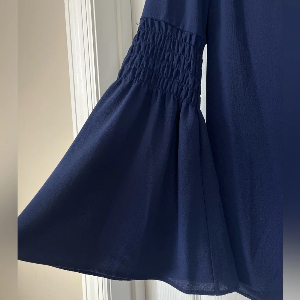Michael Kors Navy Blue Bell Sleeve V Neck Blouse Small